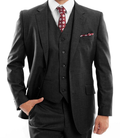 Arezzo Collection - 100% Wool Suit Modern Fit Italian Style 3 Piece in Black 1 SO4MW249-01-36R  - from alligatorwarehouse.com