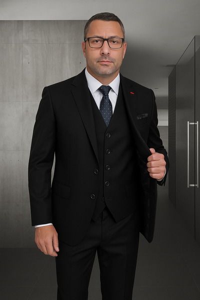 Wool Suit - Italian Made Business Suit by Statement Men's 3 Piece 100% Wool Fashion Suit - Herringbone Stripes 1 GARDA_Black_38R  - from alligatorwarehouse.com