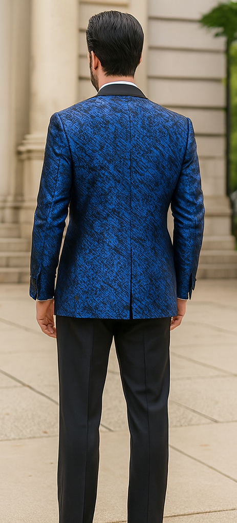 Blue Double Breasted Rough Streak Pattern Satin Peak Lapel Stacy Adams Men's Jacket 2   - from alligatorwarehouse.com