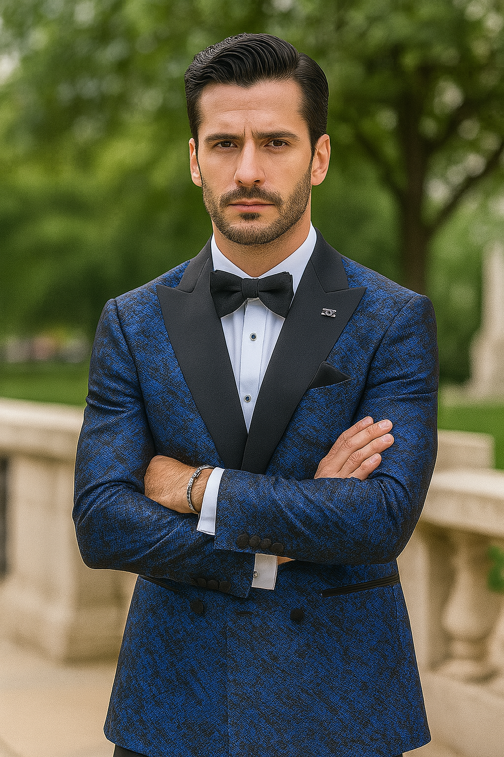Blue Double Breasted Rough Streak Pattern Satin Peak Lapel Stacy Adams Men's Jacket 5   - from alligatorwarehouse.com