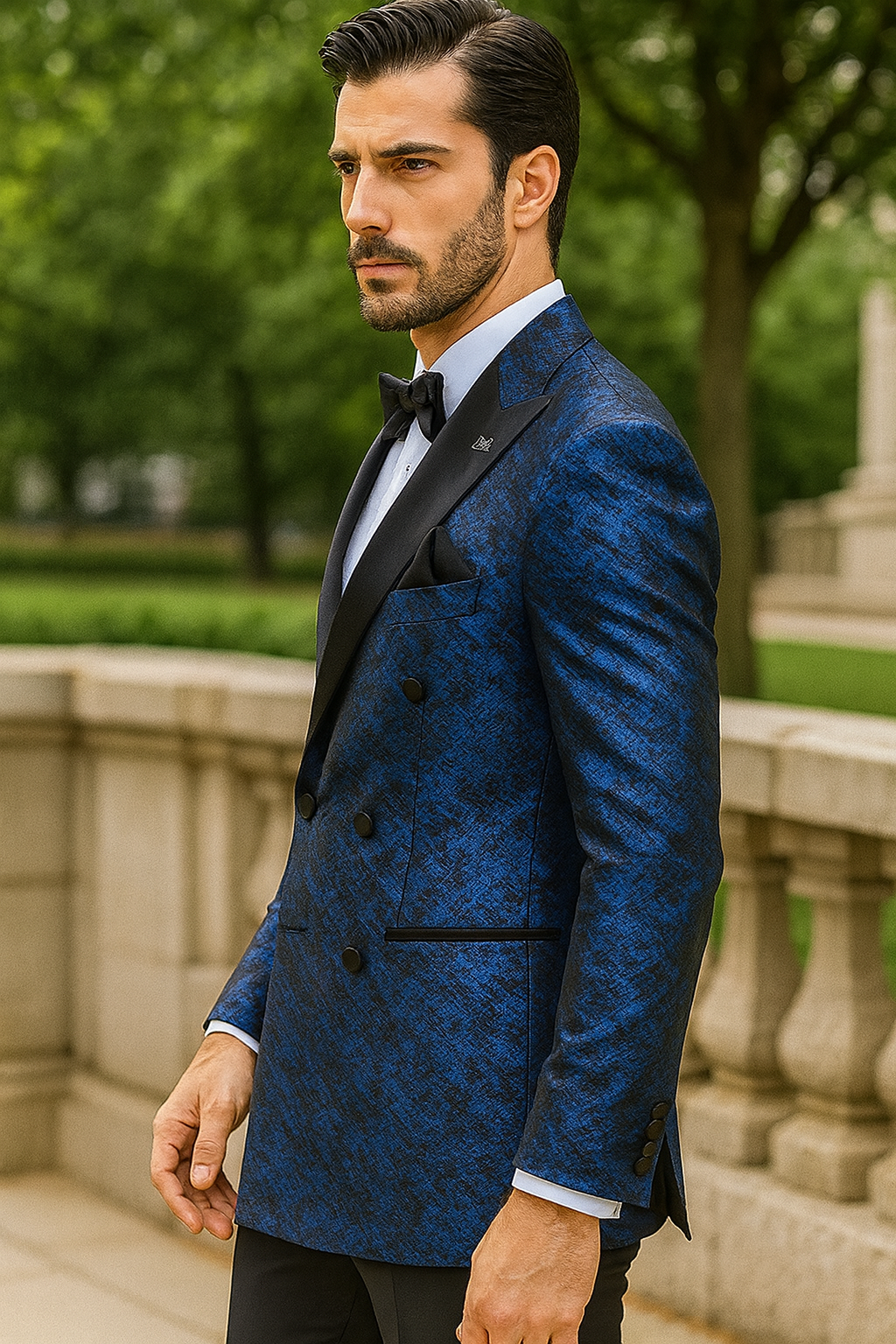 Blue Double Breasted Rough Streak Pattern Satin Peak Lapel Stacy Adams Men's Jacket 8   - from alligatorwarehouse.com