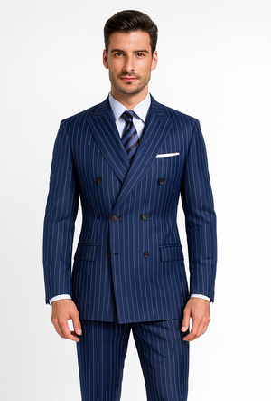 Royal Blue Pinstripe Suit - Gangster Suit - 1920's Suit - Double Breasted Suit