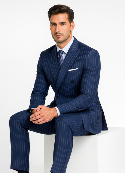 Royal Blue Pinstripe Suit - Gangster Suit - 1920's Suit - Double Breasted Suit
