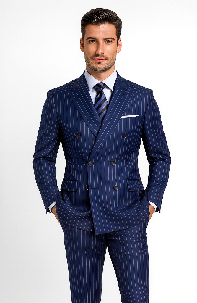 Royal Blue Pinstripe Suit - Gangster Suit - 1920's Suit - Double Breasted Suit