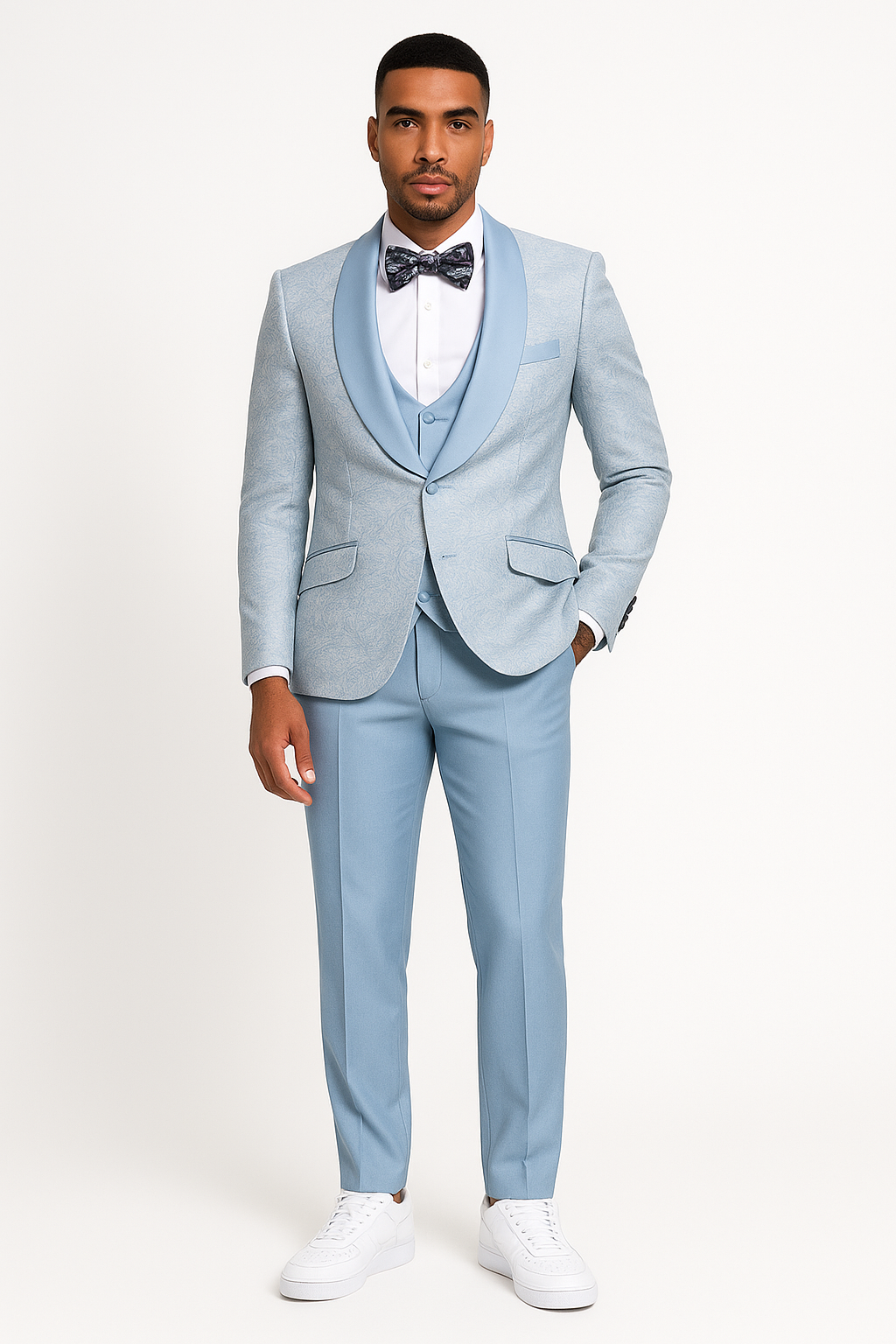 2024 Prom Special Blue Tuxedo Suit w/ Double-Breasted Vest by Tazzio