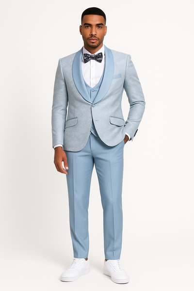 2024 Prom Special Blue Tuxedo Suit w/ Double-Breasted Vest by Tazzio 1   - from alligatorwarehouse.com