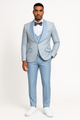 2024 Prom Special Blue Tuxedo Suit w/ Double-Breasted Vest by Tazzio