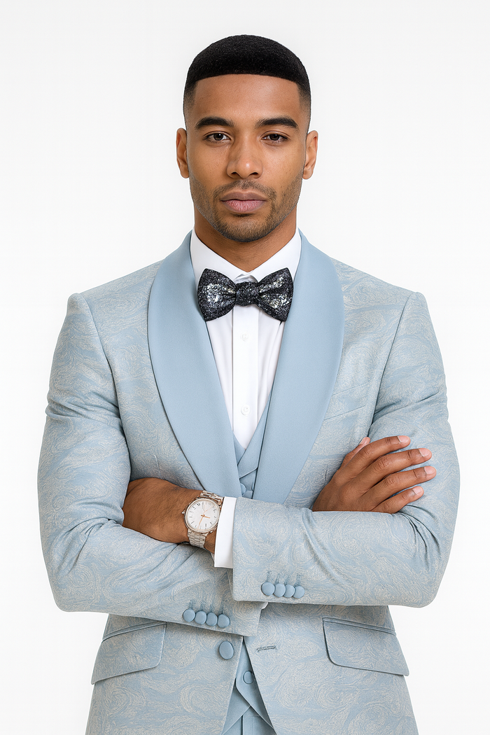 2026 Prom Special Blue Tuxedo Suit w/ Double-Breasted Vest by Tazzio