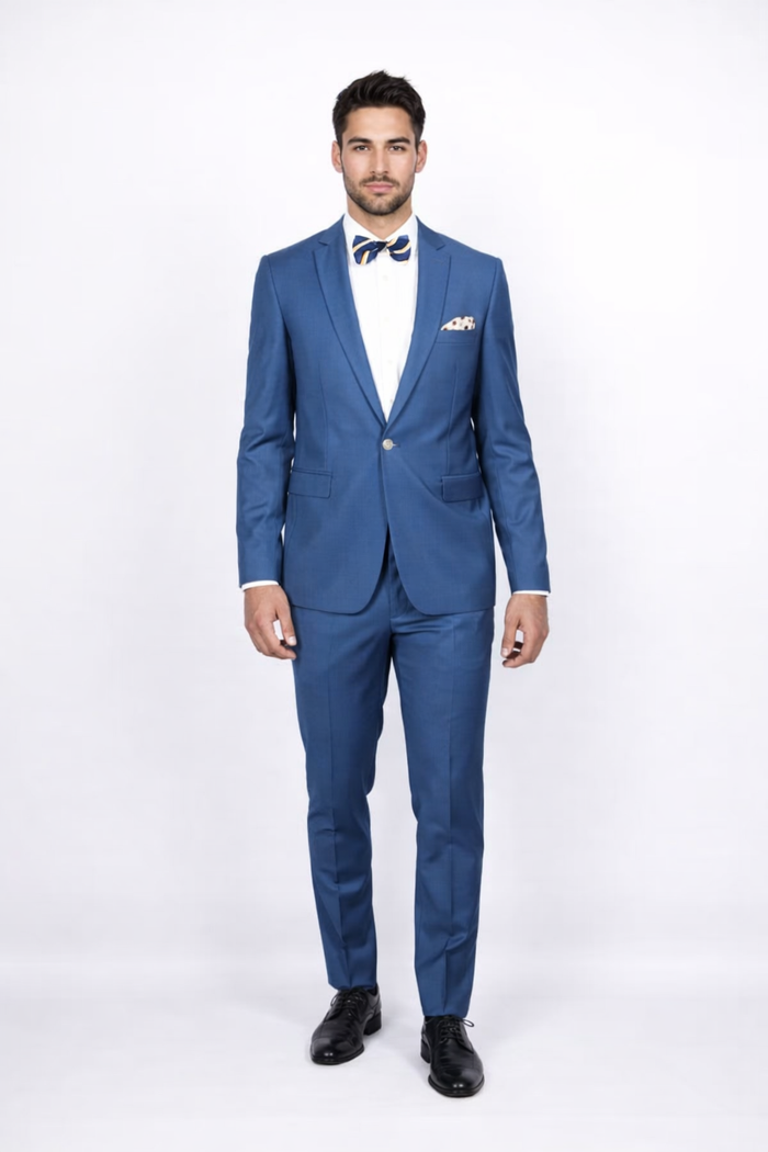 Men's Slim Fit Suit - Fitted Suit - Skinny Suit Men's Blue 1 Button Closure Rossiman Rossi Skinny Suit
