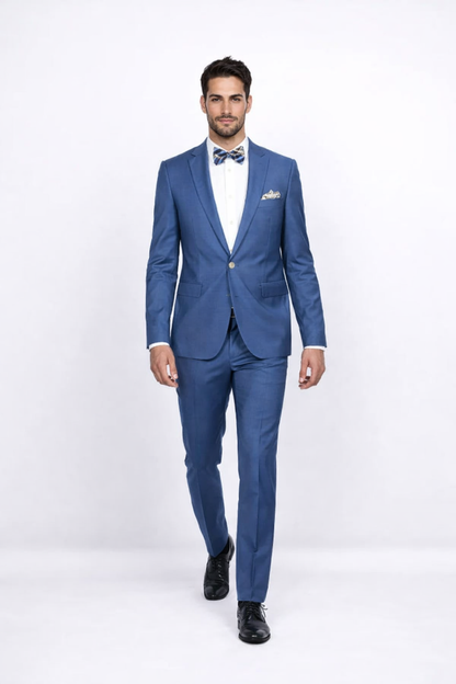 Men's Slim Fit Suit - Fitted Suit - Skinny Suit Men's Blue 1 Button Closure Rossiman Rossi Skinny Suit