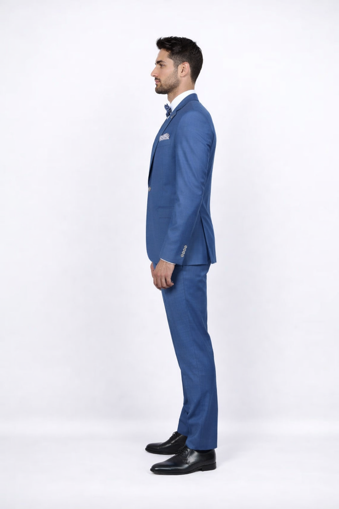 Blue Slim Fit Men’s Suit by Rossiman Rossi – Skinny Style with 1-Button Jacket