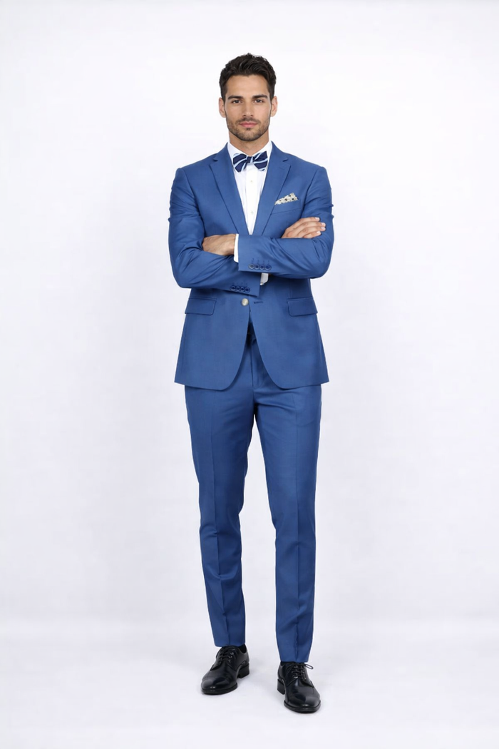 Men's Slim Fit Suit - Fitted Suit - Skinny Suit Men's Blue 1 Button Closure Rossiman Rossi Skinny Suit