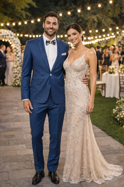 Blue Slim Fit Men’s Suit by Rossiman Rossi – Skinny Style with 1-Button Jacket