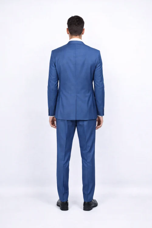 Men Slim Fit Suits - Fitted Suits - Skinny Suit Men's Blue 1 Button Closure Rossiman Rossi Skinny Suit