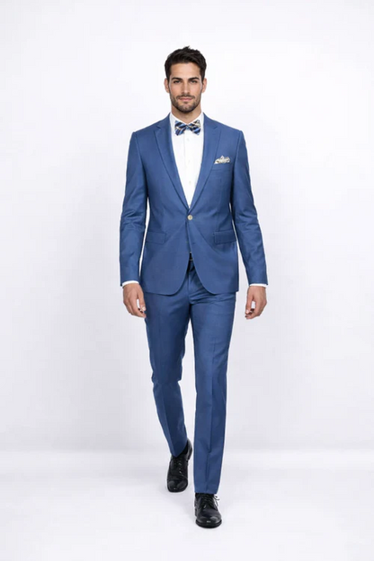 Men's Slim Fit Suit - Fitted Suit - Skinny Suit Men's Blue 1 Button Closures Rossiman Rossi Skinny Suit