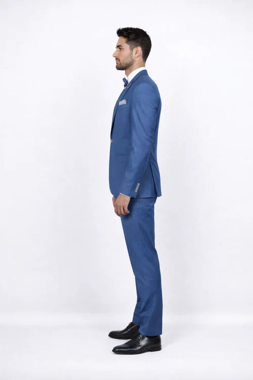 Men Slim Fit Suits - Fitted Suits - Skinny Suit Men's Blue 1 Button Closure Rossiman Rossi Skinny Suit