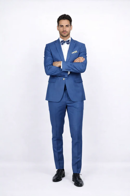 Men's Slim Fit Suit - Fitted Suit - Skinny Suit Men's Blue 1 Button Closures Rossiman Rossi Skinny Suit