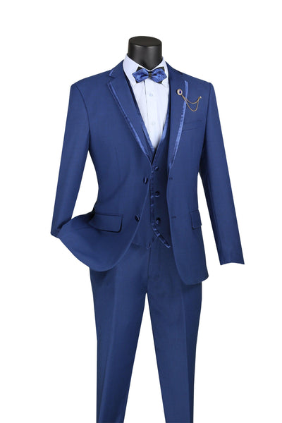 Blue Trimmed Lapel Slim Fit 3 Piece Suit 1 SO1SV2T-8_BLUE_36S  - from alligatorwarehouse.com