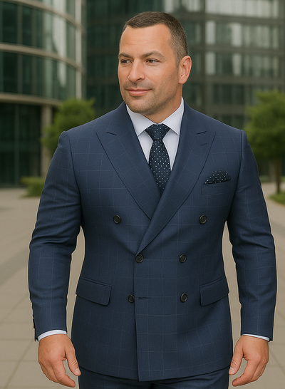 Wool Suit - Italian Made Business Suit by Statement Men's 2 Piece 100% Wool Double Breasted Suit - Micro Windowpane 7 DBSALOTE_Black_38R  - from alligatorwarehouse.com