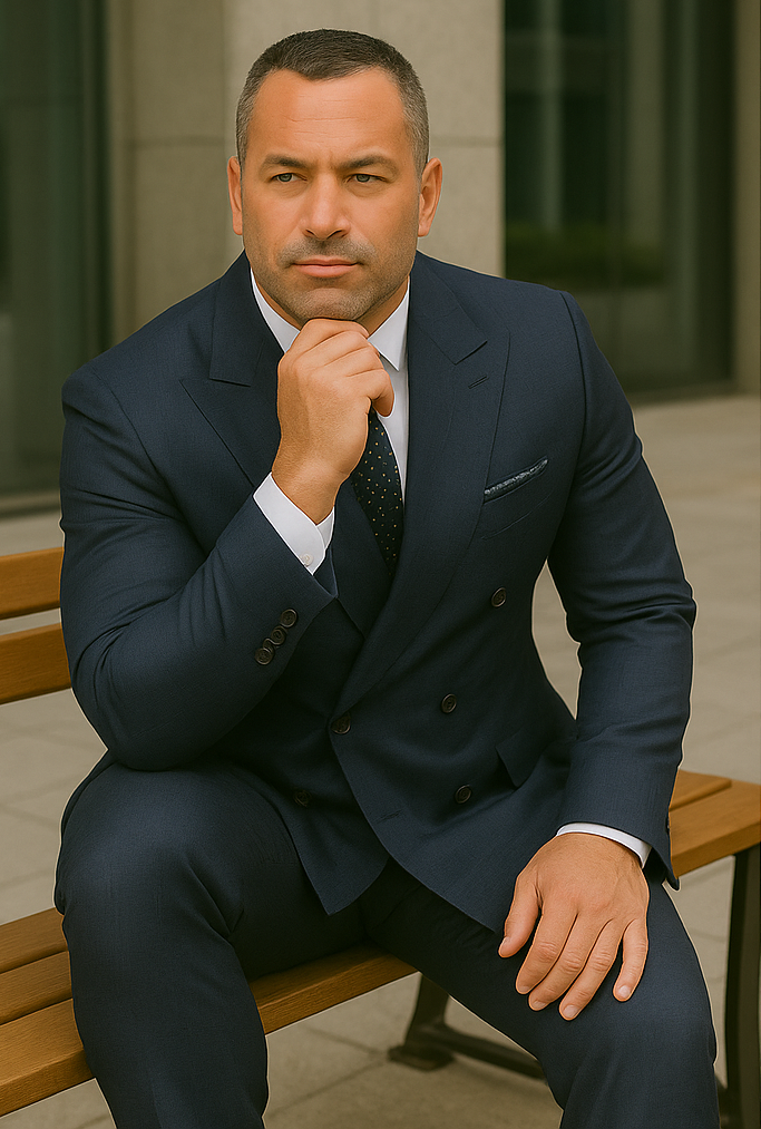 Wool Suit - Italian Made Business Suit by Statement Men's 2 Piece 100% Wool Double Breasted Suit - Micro Windowpane