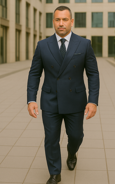 Wool Suit - Italian Made Business Suit by Statement Men's 2 Piece 100% Wool Double Breasted Suit - Micro Windowpane 10 DBSALOTE_Black_38R  - from alligatorwarehouse.com