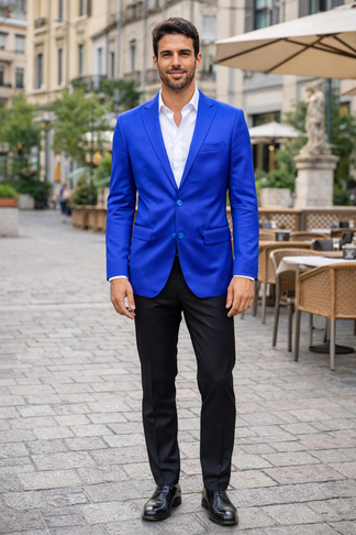 Men’s Slim Fit Blue Satin Blazer – Elegant Two-Button Formal Suit ...
