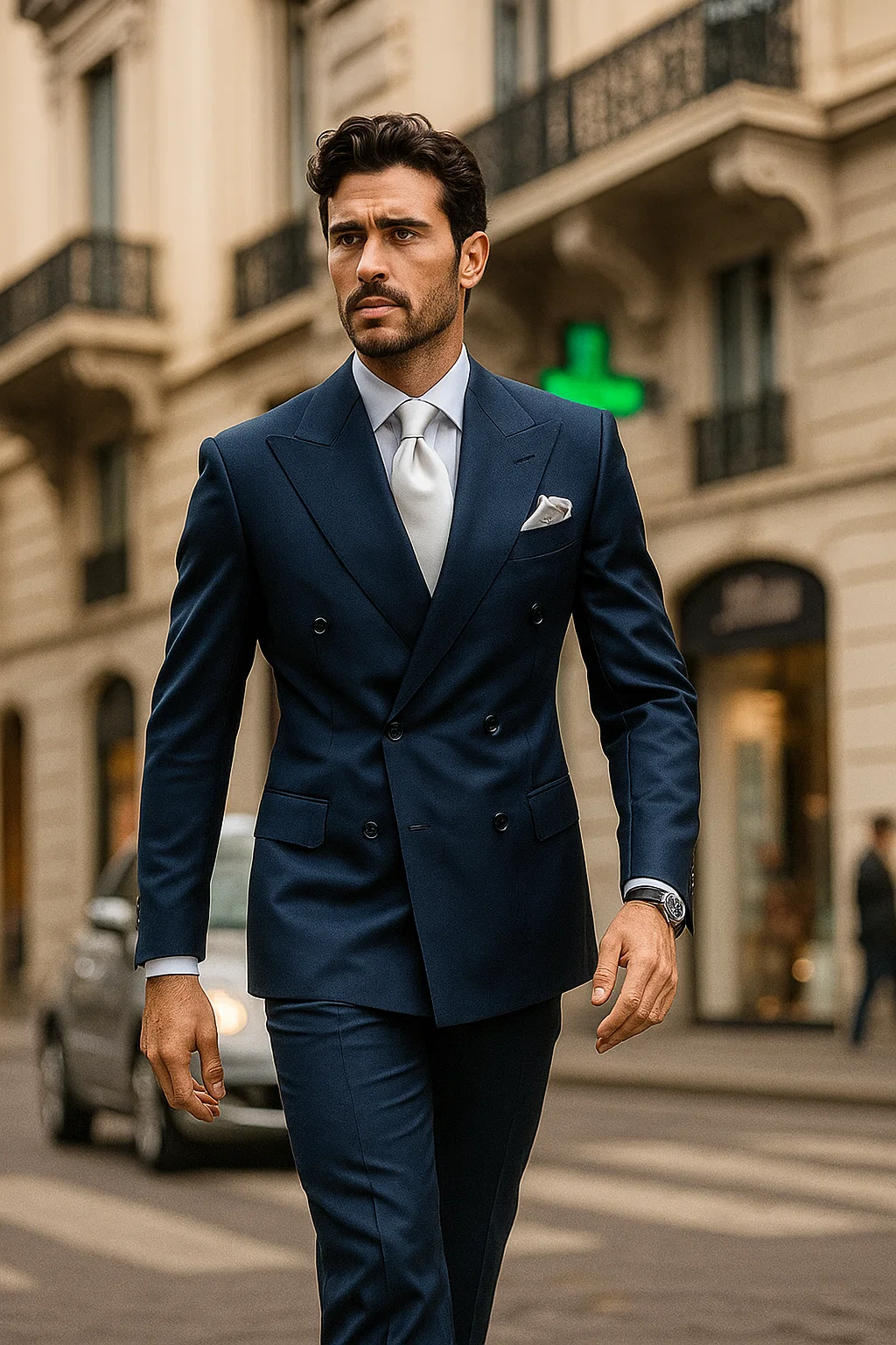 Suits With Baggy Pleated Pants - Wide Leg Pants 100% Wool - Classic Fit in Navy Color by Rossiman 3   - from alligatorwarehouse.com