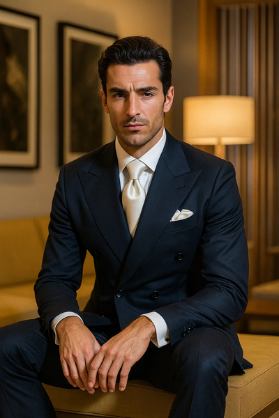 Suits With Baggy Pleated Pants - Wide Leg Pants 100% Wool - Classic Fit in Navy Color by Rossiman 4   - from alligatorwarehouse.com