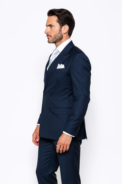 Suits With Baggy Pleated Pants - Wide Leg Pants 100% Wool - Classic Fit in Navy Color by Rossiman 6   - from alligatorwarehouse.com