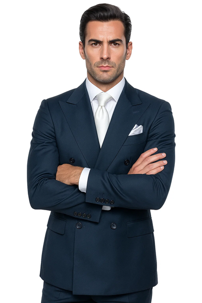 Suits With Baggy Pleated Pants - Wide Leg Pants 100% Wool - Classic Fit in Navy Color by Rossiman 7   - from alligatorwarehouse.com