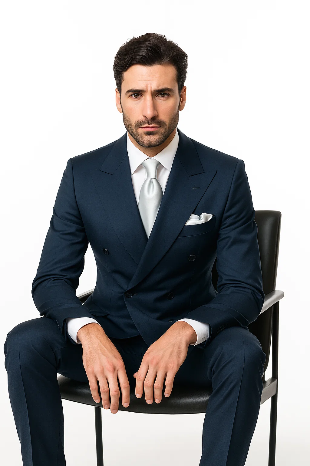 Suits With Baggy Pleated Pants - Wide Leg Pants 100% Wool - Classic Fit in Navy Color by Rossiman 8   - from alligatorwarehouse.com