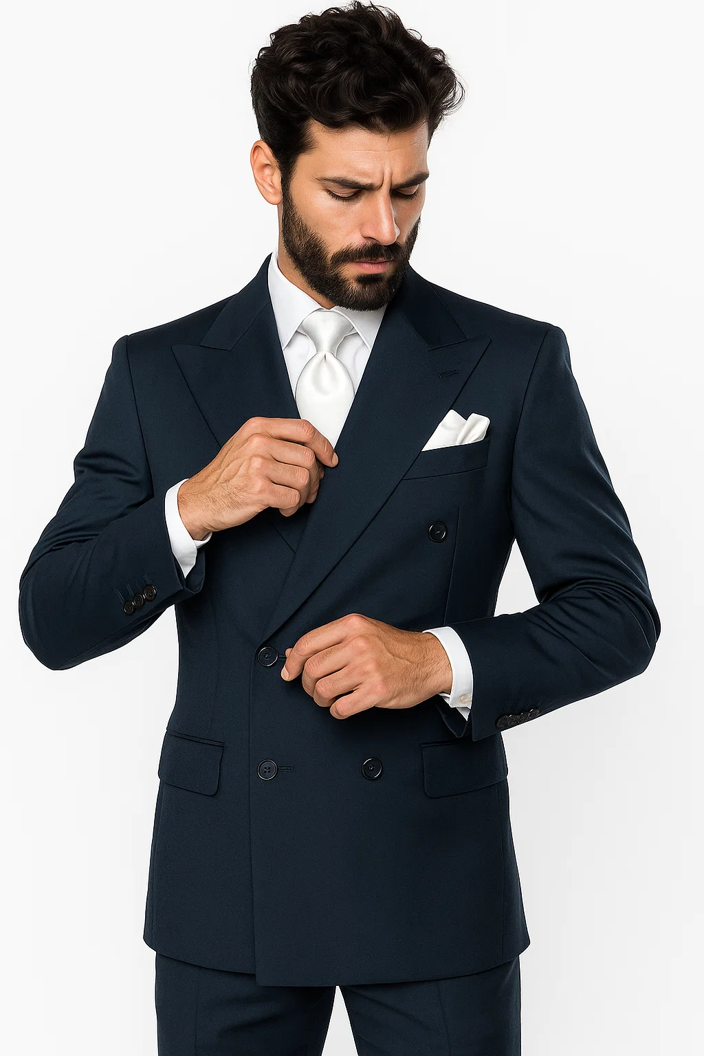 Suits With Baggy Pleated Pants - Wide Leg Pants 100% Wool - Classic Fit in Navy Color by Rossiman 9   - from alligatorwarehouse.com