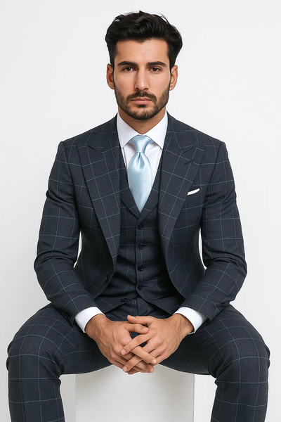 Suits With Baggy Pleated Pants - Wide Leg Pants 100% Wool - Classic Fit in Navy by Rossiman 5   - from alligatorwarehouse.com