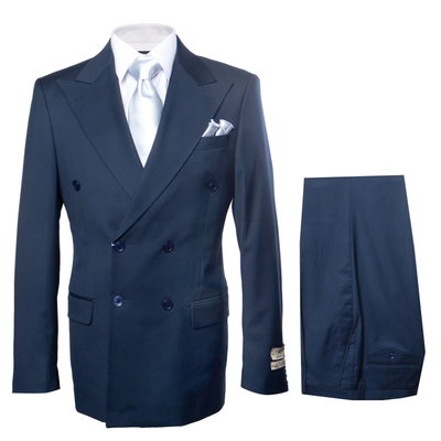 Suits With Baggy Pleated Pants - Wide Leg Pants 100% Wool - Classic Fit in Navy Color by Rossiman 2   - from alligatorwarehouse.com
