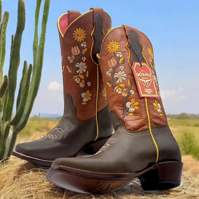 Flowered Square Toe Cowgirl Boots - Brown 2 Q3125207:Q3125207050M  - from alligatorwarehouse.com