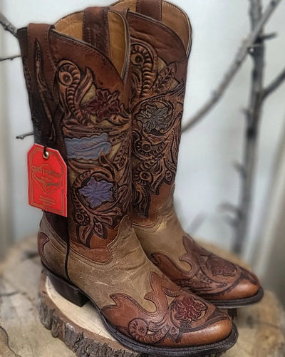 Botas Altas de Cuero Cincelado Original para Mujer en Horma Oval 2   - from alligatorwarehouse.com