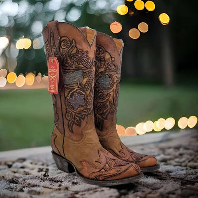 Botas Altas de Cuero Cincelado Original para Mujer en Horma Oval 3   - from alligatorwarehouse.com