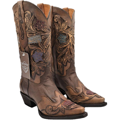 Botas Altas de Cuero Cincelado Original para Mujer Horma Punta Recortada 1   - from alligatorwarehouse.com