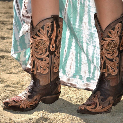 Botas Altas de Cuero Cincelado Original para Mujer Horma Punta Recortada 3   - from alligatorwarehouse.com