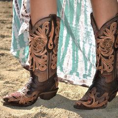 Botas Altas de Cuero Cincelado Original para Mujer Horma Punta Recortada