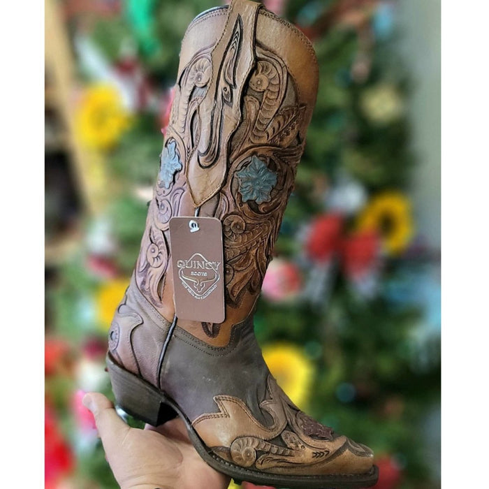 Botas Altas de Cuero Cincelado Original para Mujer Horma Punta Recortada