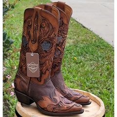 Botas Altas de Cuero Cincelado Original para Mujer Horma Punta Recortada