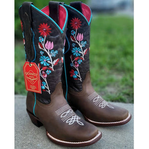 Botas de Cuero con Flores para Mujer en Horma Rodeo