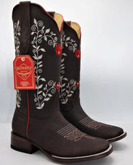 Botas Altas de Cuero con Flores para Mujer en Horma Rodeo