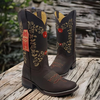 Botas Altas de Cuero con Flores para Mujer en Horma Rodeo 4   - from alligatorwarehouse.com