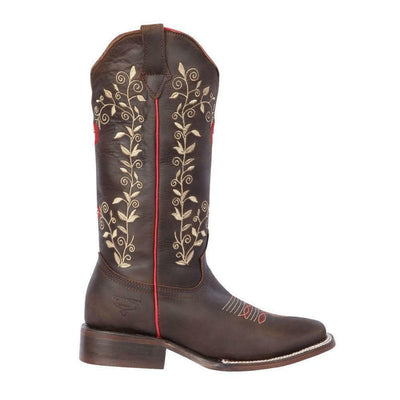 Botas Altas de Cuero con Flores para Mujer en Horma Rodeo 6   - from alligatorwarehouse.com