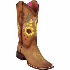Botas Altas de Cuero con Flores para Mujer en Horma Rodeo