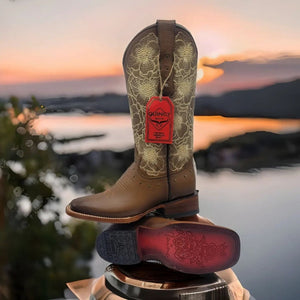 Botas de Cuero con Flores para Mujer en Horma Rodeo