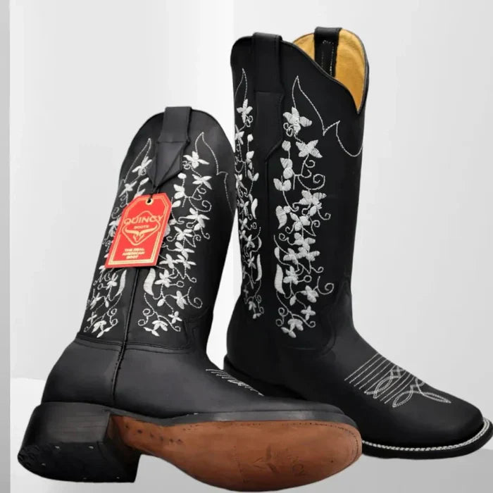 Botas de Cuero con Flores para Mujer en Horma Rodeo