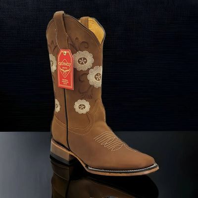 Botas Altas de Cuero con Flores para Mujer en Horma Rodeo 5   - from alligatorwarehouse.com